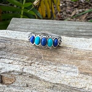 Carolyn Pollack Relios Sterling Silver Ring with Turquoise and Lapis